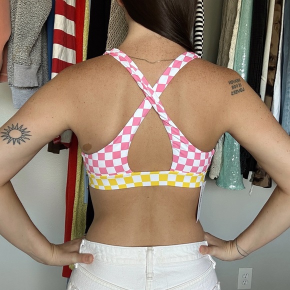 Dippin Daisys Pink and Yellow Checkered Sports Bra - Picture 3 of 3